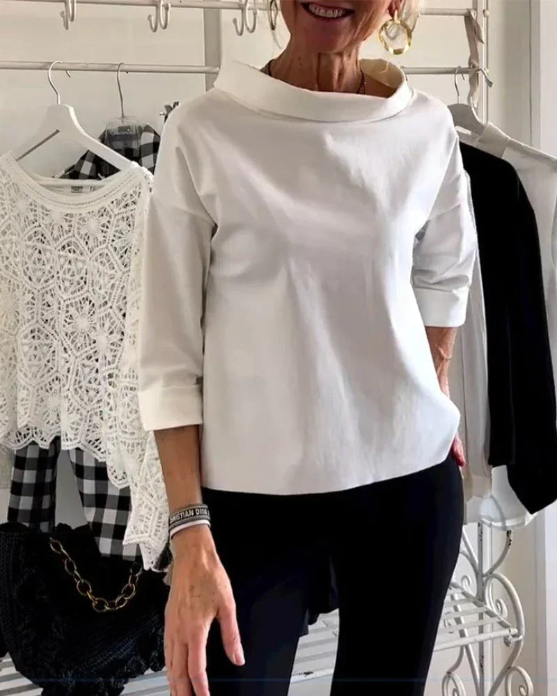 Women's Bateau Neck Top with 3/4 Sleeves and Relaxed Fit