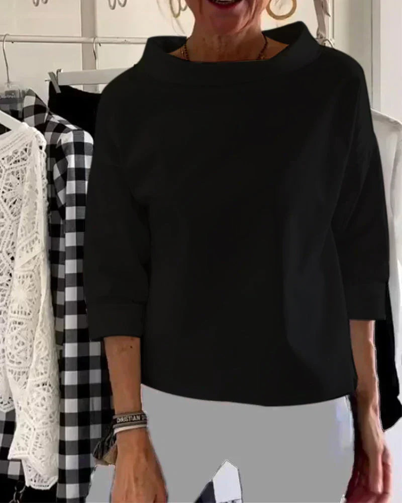 Women's Bateau Neck Top with 3/4 Sleeves and Relaxed Fit