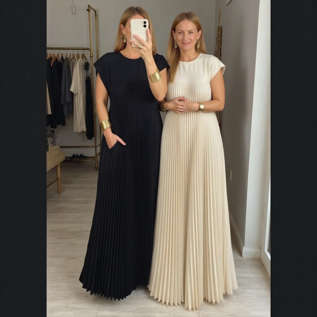 Women's Pleated Maxi Dress with Flowing Design and Versatile Style