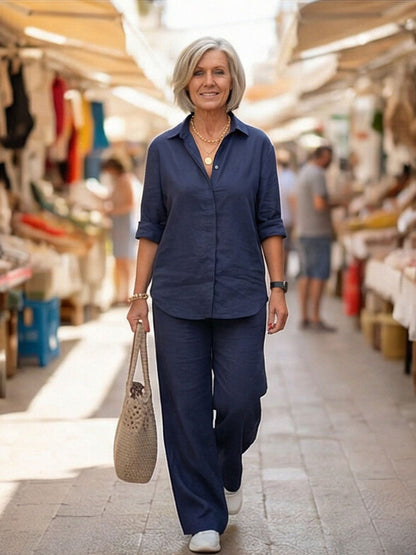 Charlotte | Button-Down Shirt with Wide-Leg Trousers Set