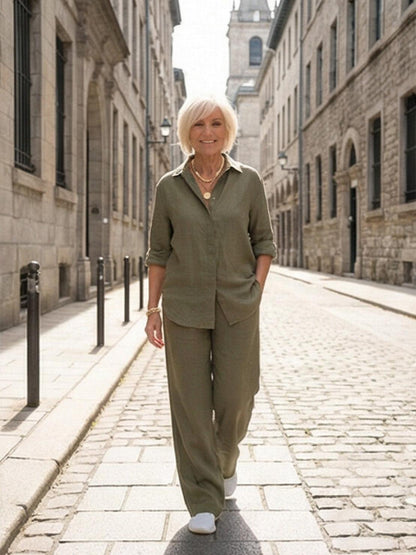 Charlotte | Button-Down Shirt with Wide-Leg Trousers Set