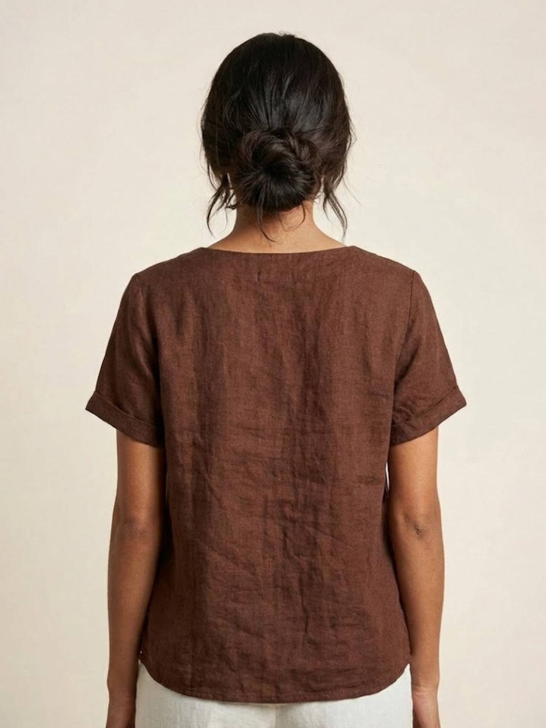 Women's Short Sleeve Top with Scoop Neck and Button Detail
