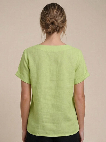 Women's Short Sleeve Top with Scoop Neck and Button Detail