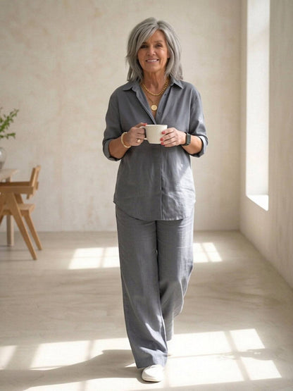 Charlotte | Button-Down Shirt with Wide-Leg Trousers Set