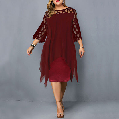 Women's Plus Size Midi Dress with Flowy Design and Draped Detail