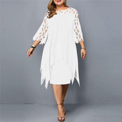 Women's Plus Size Midi Dress with Flowy Design and Draped Detail