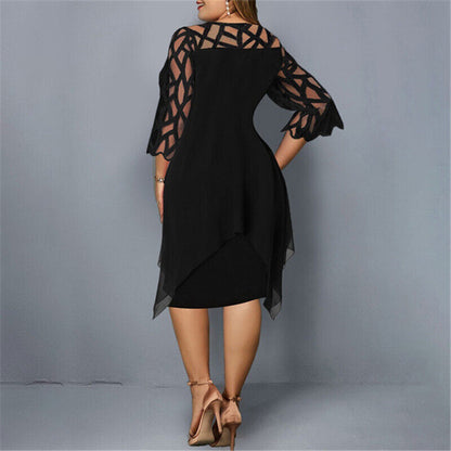 Women's Plus Size Midi Dress with Flowy Design and Draped Detail