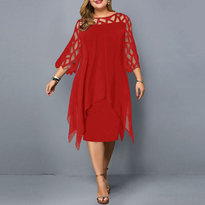 Women's Plus Size Midi Dress with Flowy Design and Draped Detail