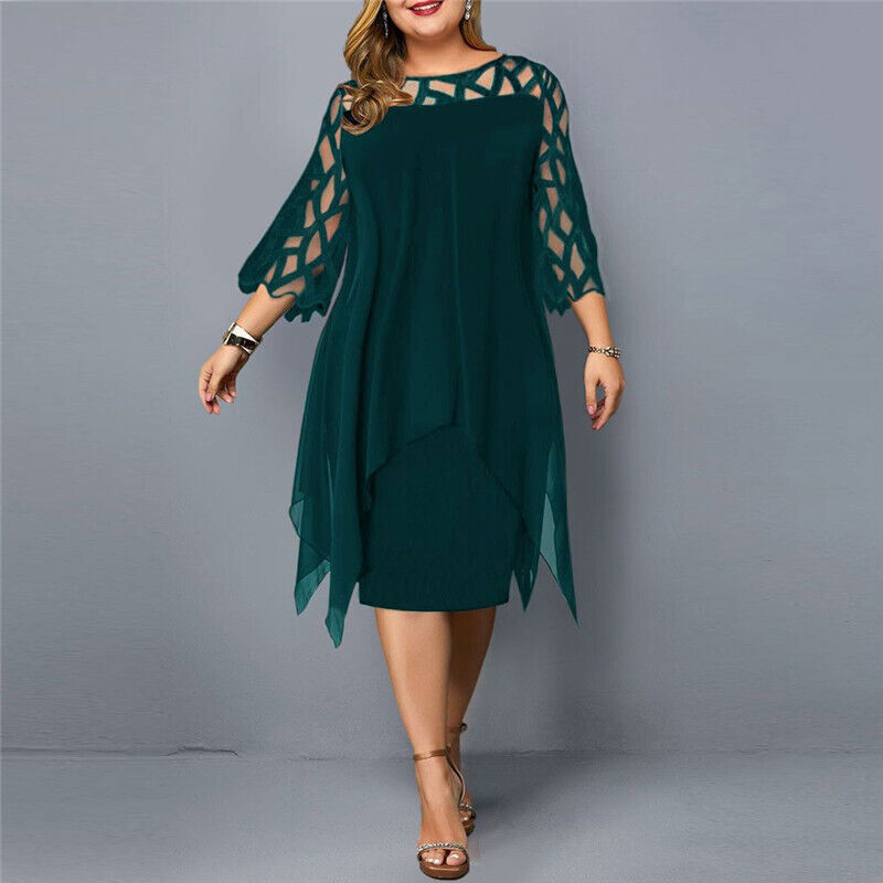 Women's Plus Size Midi Dress with Flowy Design and Draped Detail