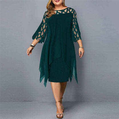 Women's Plus Size Midi Dress with Flowy Design and Draped Detail