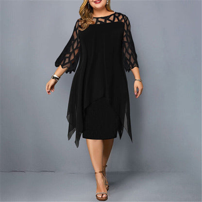 Women's Plus Size Midi Dress with Flowy Design and Draped Detail