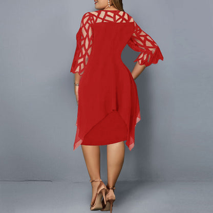 Women's Plus Size Midi Dress with Flowy Design and Draped Detail