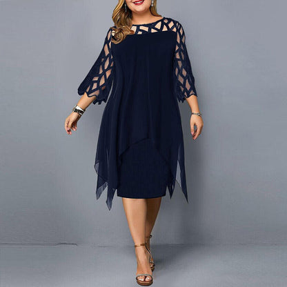 Women's Plus Size Midi Dress with Flowy Design and Draped Detail