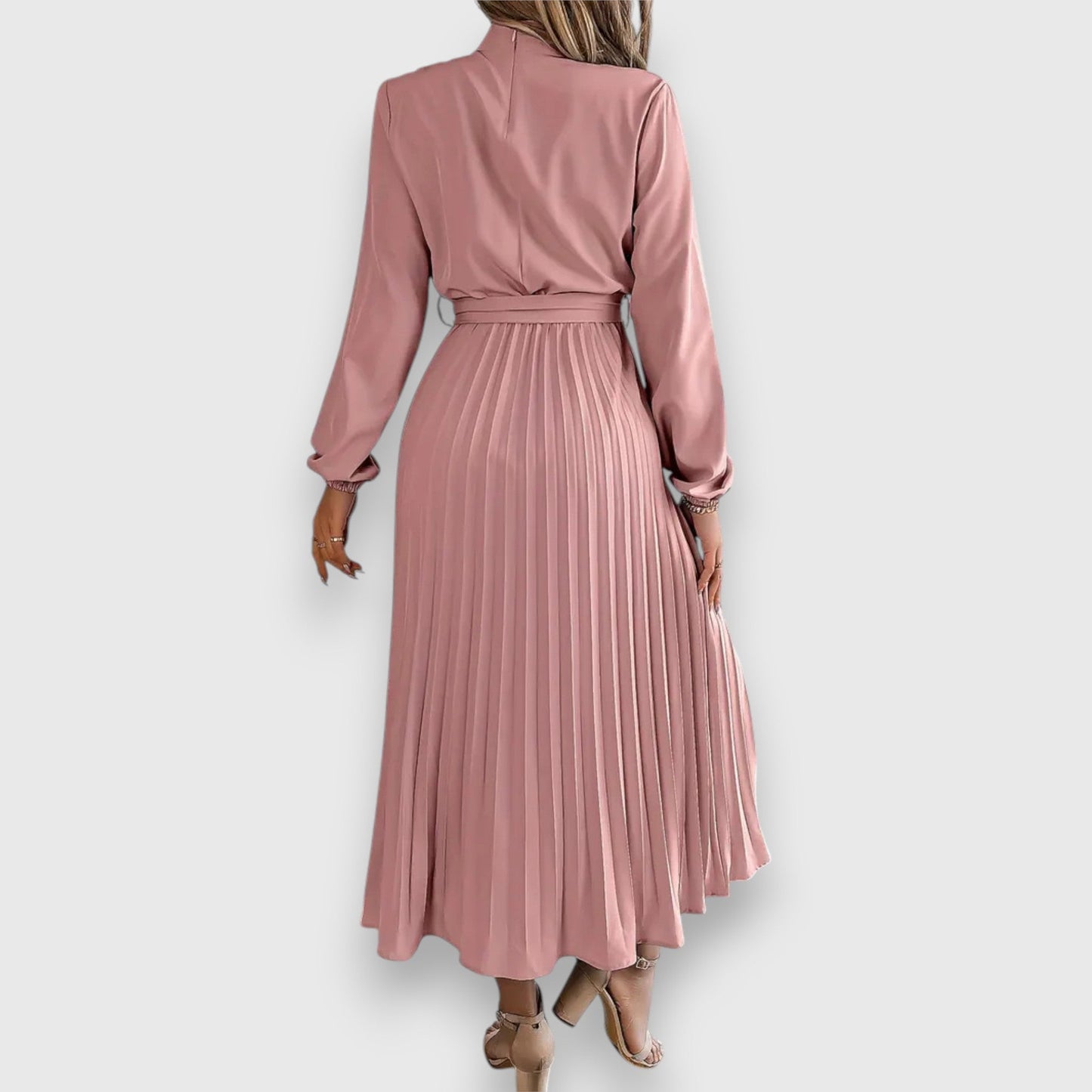Women's Pleated Midi Dress with Flared Skirt and Sleeveless Design