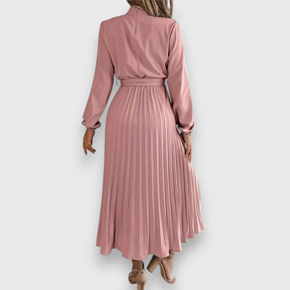 Women's Pleated Midi Dress with Flared Skirt and Sleeveless Design
