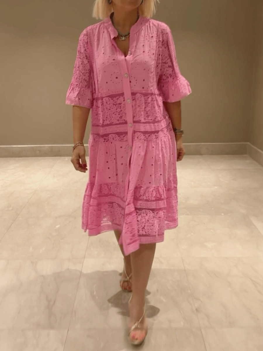 Elegant Embroidered Floral Pattern With Luxurious Lightweight Silhouette Midi Dress