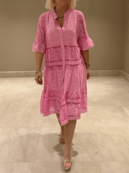 Elegant Embroidered Floral Pattern With Luxurious Lightweight Silhouette Midi Dress
