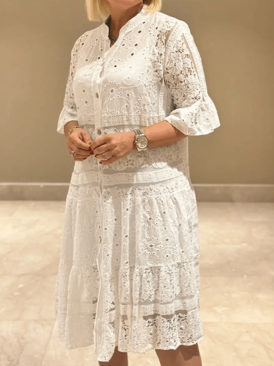 Elegant Embroidered Floral Pattern With Luxurious Lightweight Silhouette Midi Dress