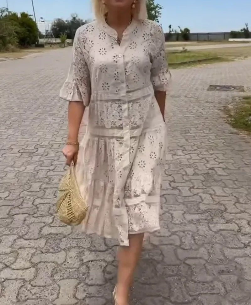 Elegant Embroidered Floral Pattern With Luxurious Lightweight Silhouette Midi Dress