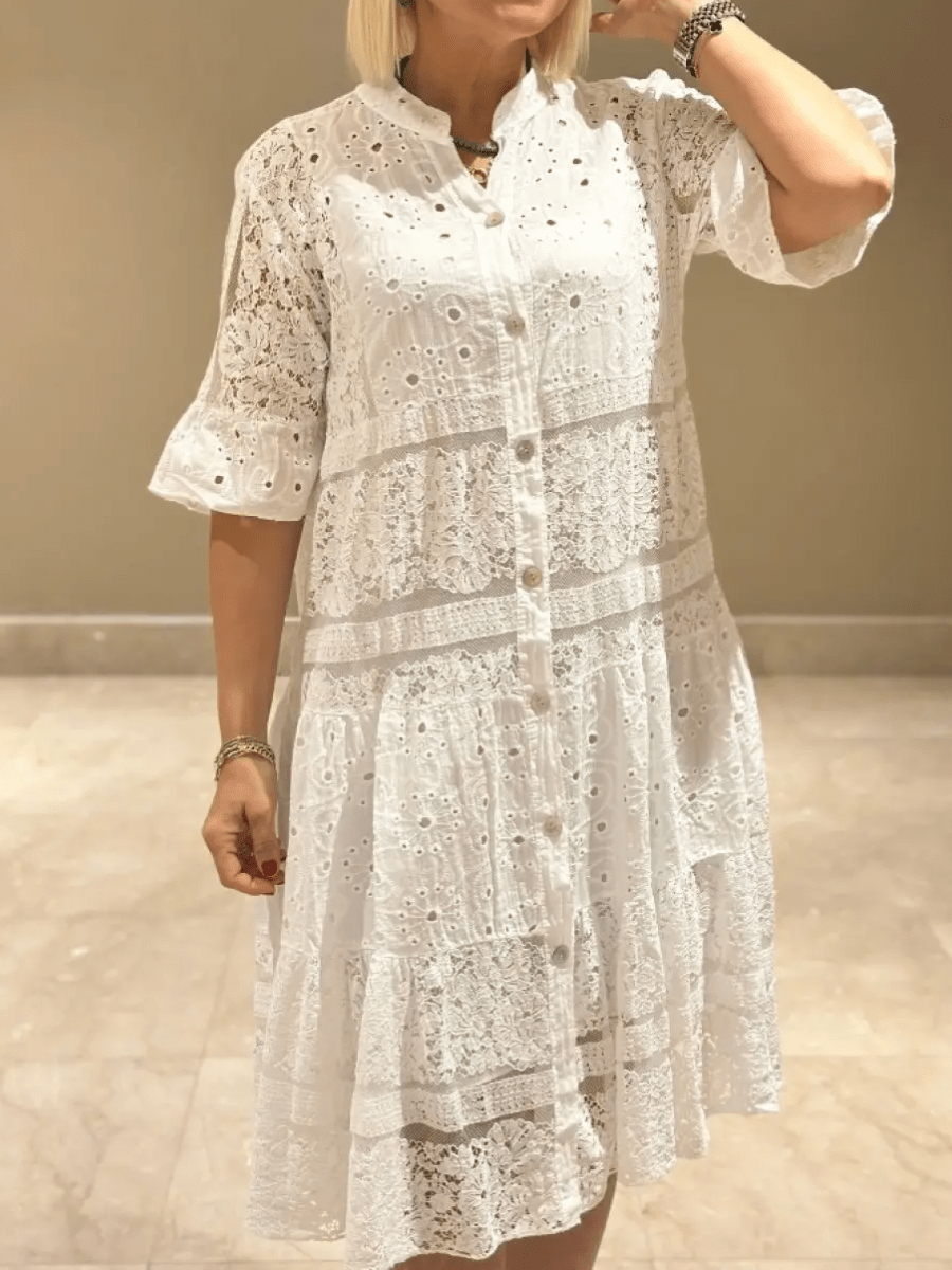 Elegant Embroidered Floral Pattern With Luxurious Lightweight Silhouette Midi Dress