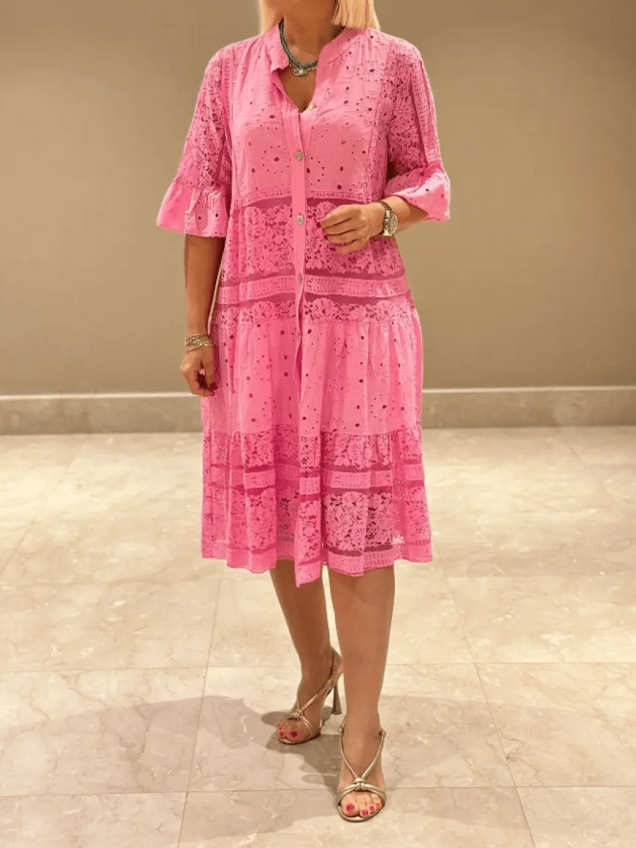 Elegant Embroidered Floral Pattern With Luxurious Lightweight Silhouette Midi Dress