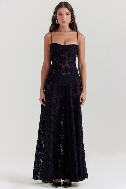 Women's Long Summer Dress with Open Back and Adjustable Straps