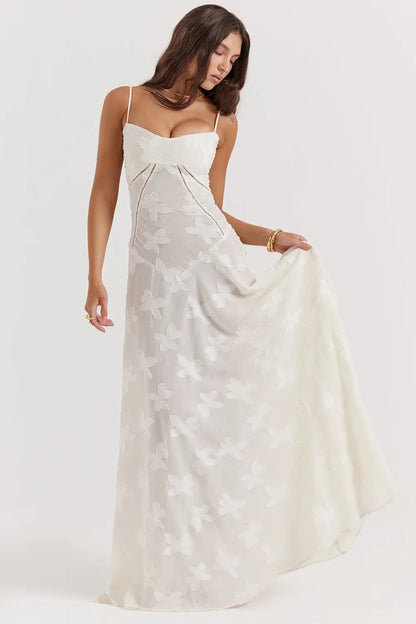 Women's Long Summer Dress with Open Back and Adjustable Straps
