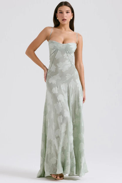 Women's Long Summer Dress with Open Back and Adjustable Straps