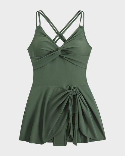 Women's Swim Dress with Adjustable Straps and Built-in Bra
