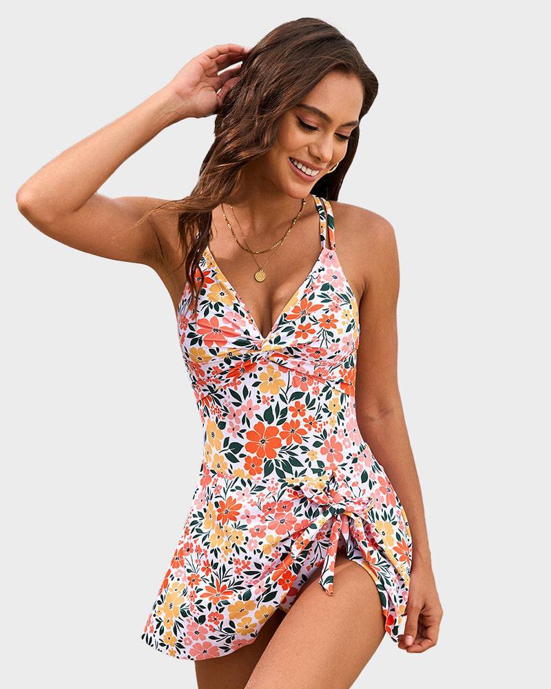 Women's Swim Dress with Adjustable Straps and Built-in Bra