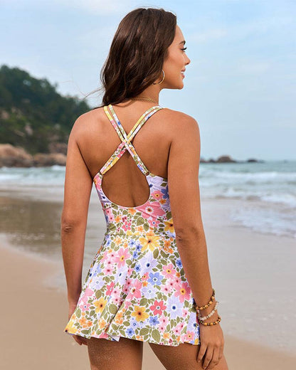 Women's Swim Dress with Adjustable Straps and Built-in Bra
