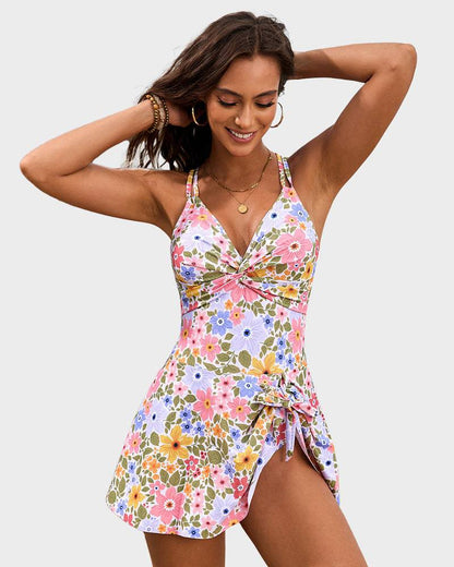 Women's Swim Dress with Adjustable Straps and Built-in Bra