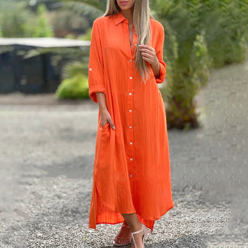 Women's Button-Down Maxi Dress with Casual Style and Versatile Design