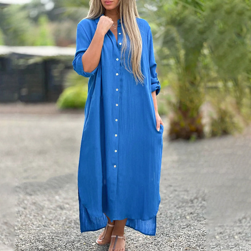 Women's Button-Down Maxi Dress with Casual Style and Versatile Design