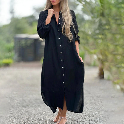 Women's Button-Down Maxi Dress with Casual Style and Versatile Design