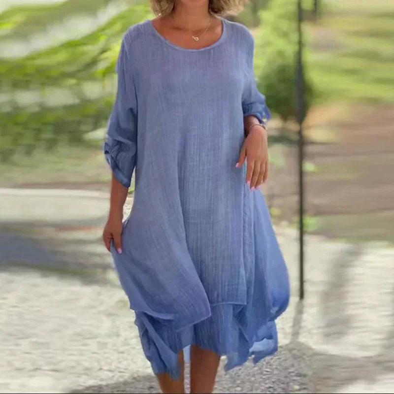 Women’s Layered Midi Dress – Effortlessly Elegant Soft Fabric Relaxed Fit Garden To Brunch Ready Casual Dress