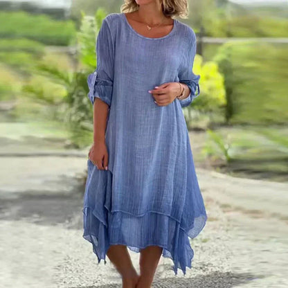 Women’s Layered Midi Dress – Effortlessly Elegant Soft Fabric Relaxed Fit Garden To Brunch Ready Casual Dress