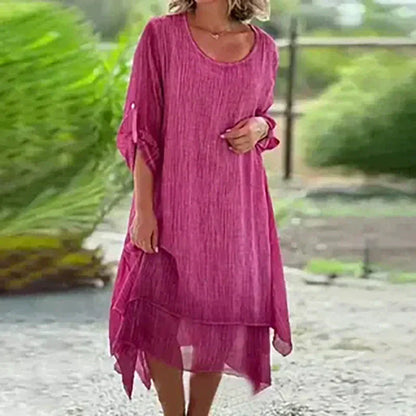 Women’s Layered Midi Dress – Effortlessly Elegant Soft Fabric Relaxed Fit Garden To Brunch Ready Casual Dress