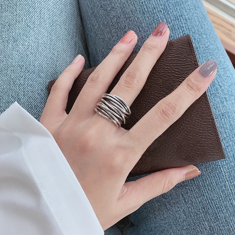 Women's Adjustable Layered Ring with Sterling Silver and Versatile Design