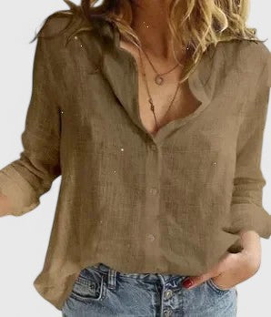 Rhonda™ | Women's Linen Button Down Shirt with Lapel Collar