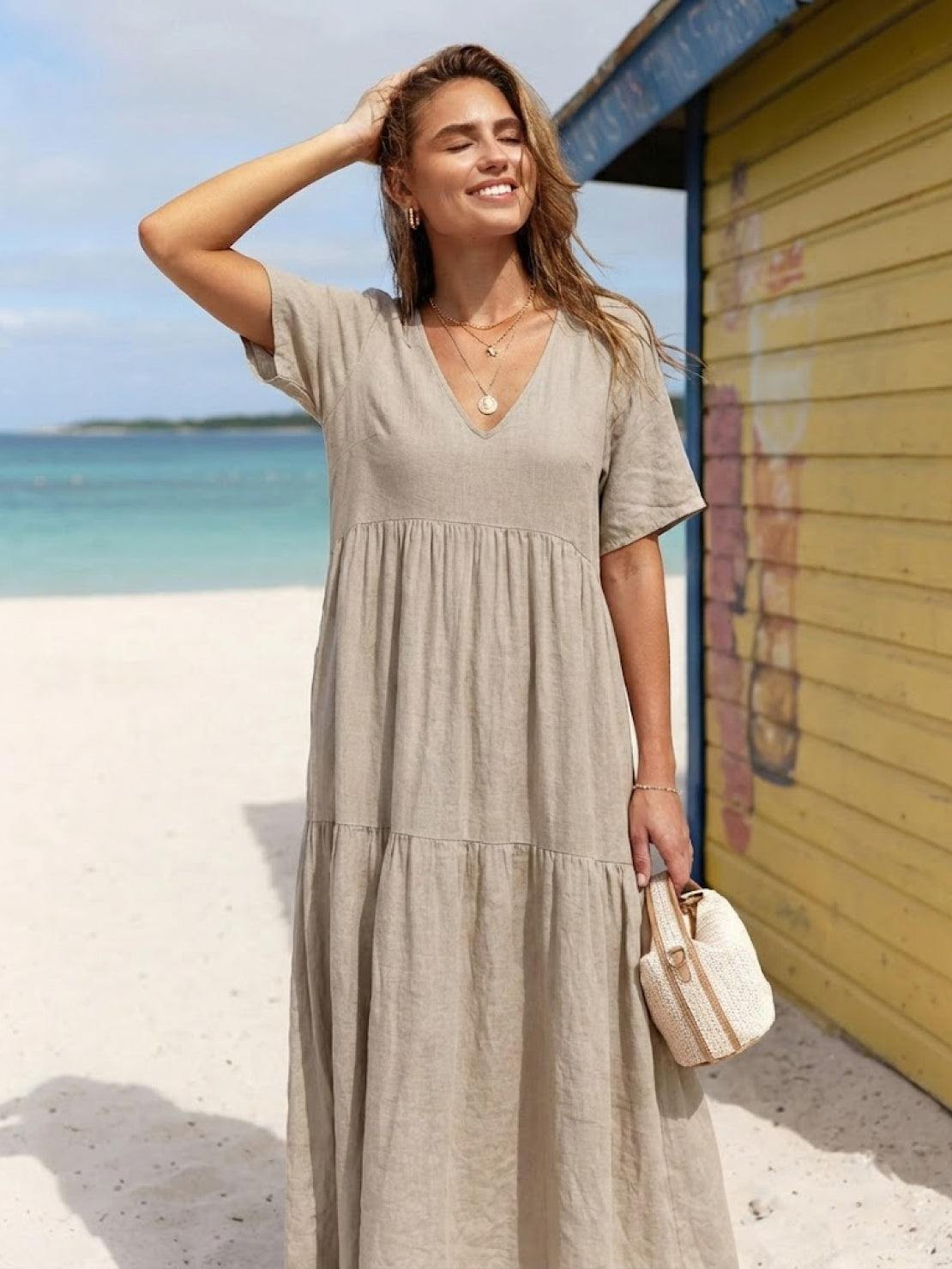 Bohemian Inspired V-Neck Silk Blend Flowing Sun Kissed Terracotta All Day Maxi Dress