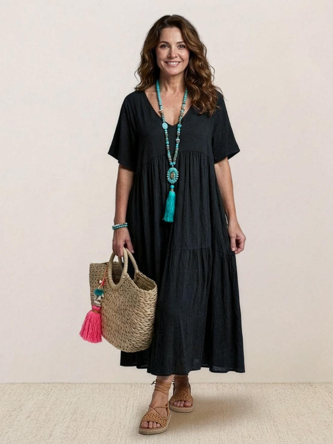 Bohemian Inspired V-Neck Silk Blend Flowing Sun Kissed Terracotta All Day Maxi Dress