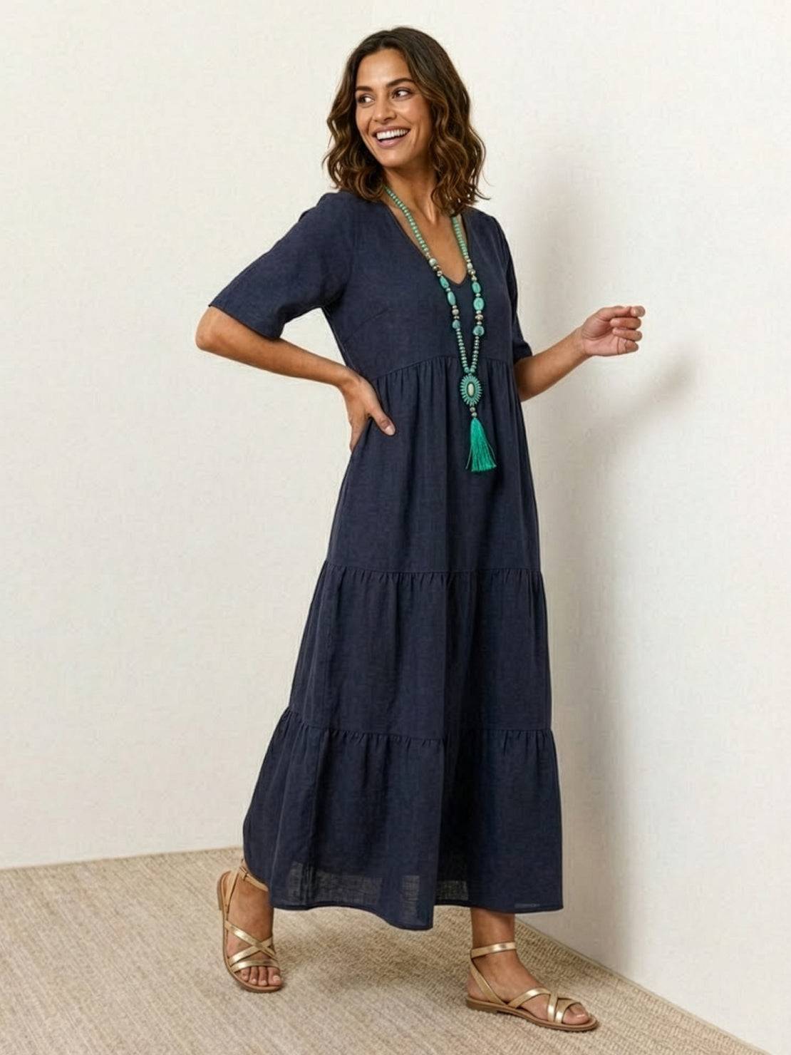 Bohemian Inspired V-Neck Silk Blend Flowing Sun Kissed Terracotta All Day Maxi Dress