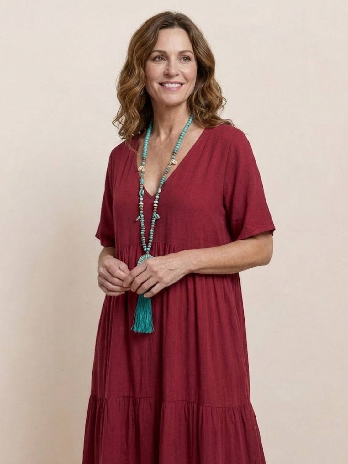 Bohemian Inspired V-Neck Silk Blend Flowing Sun Kissed Terracotta All Day Maxi Dress