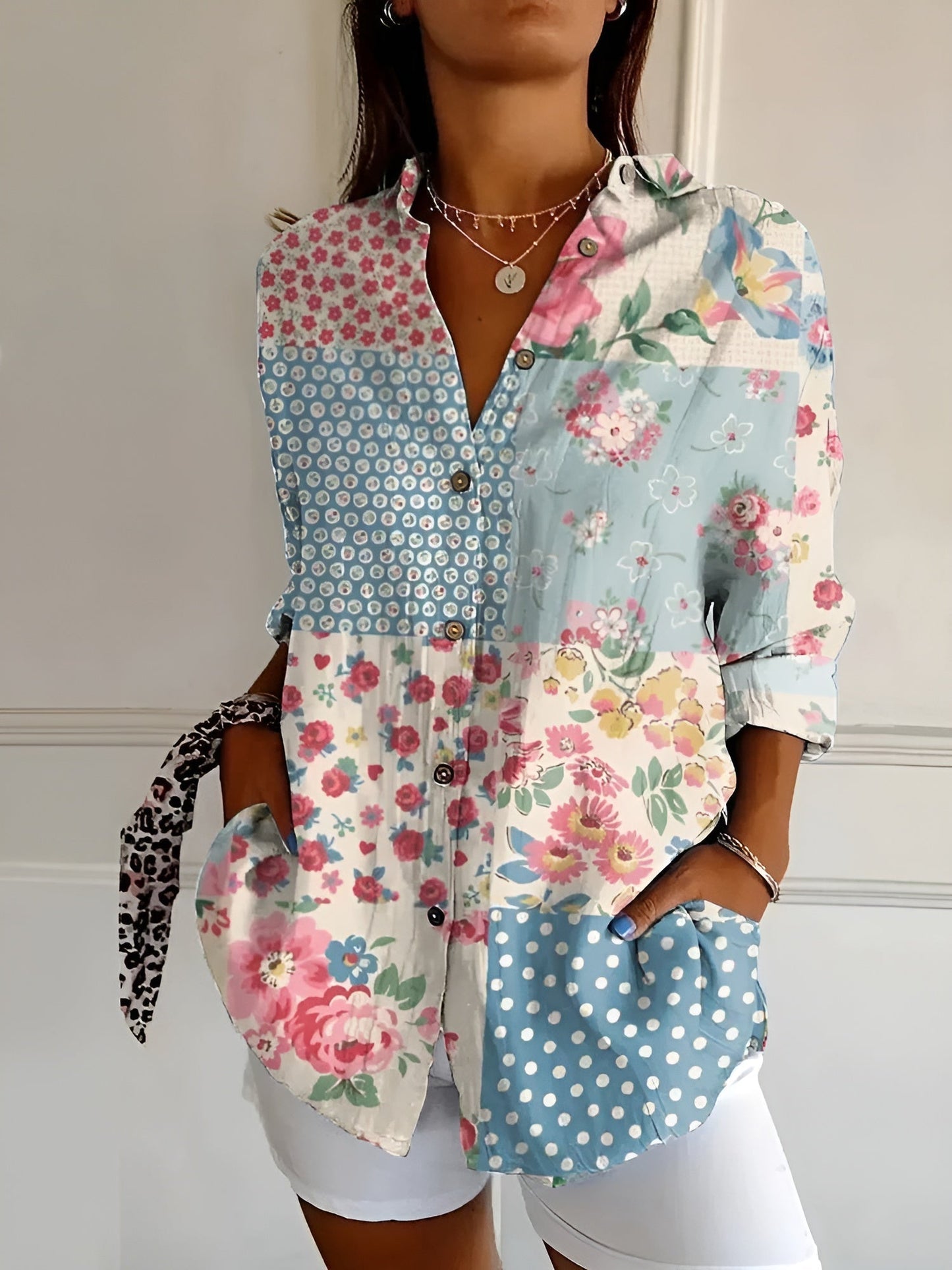 Women's Blouse with Whimsical Prints and Lightweight Fabric