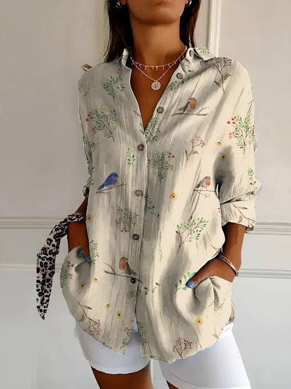 Women's Blouse with Whimsical Prints and Lightweight Fabric