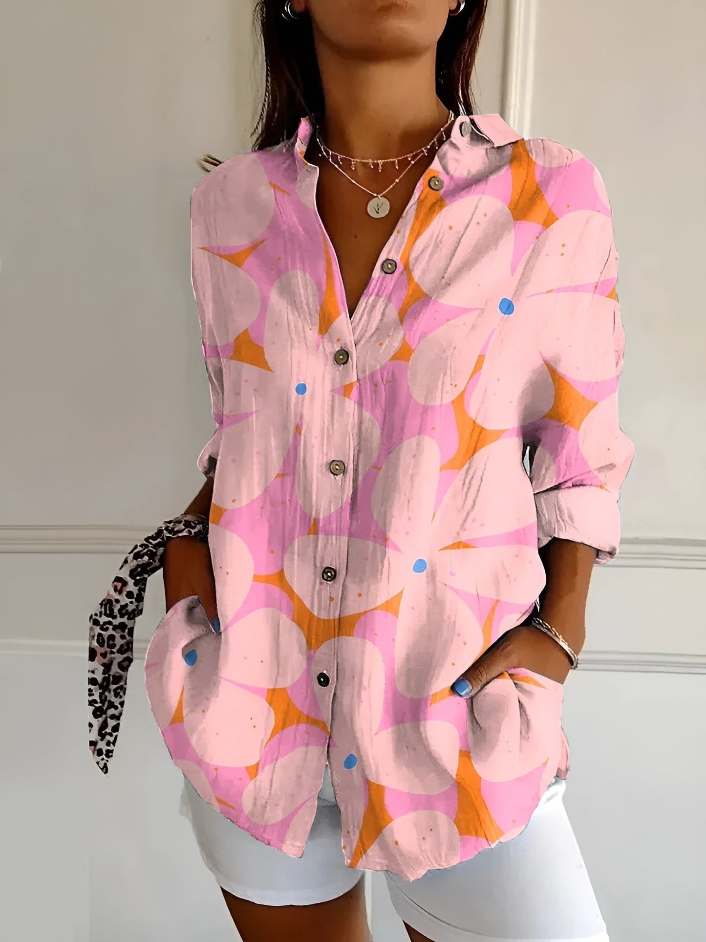 Women's Blouse with Whimsical Prints and Lightweight Fabric