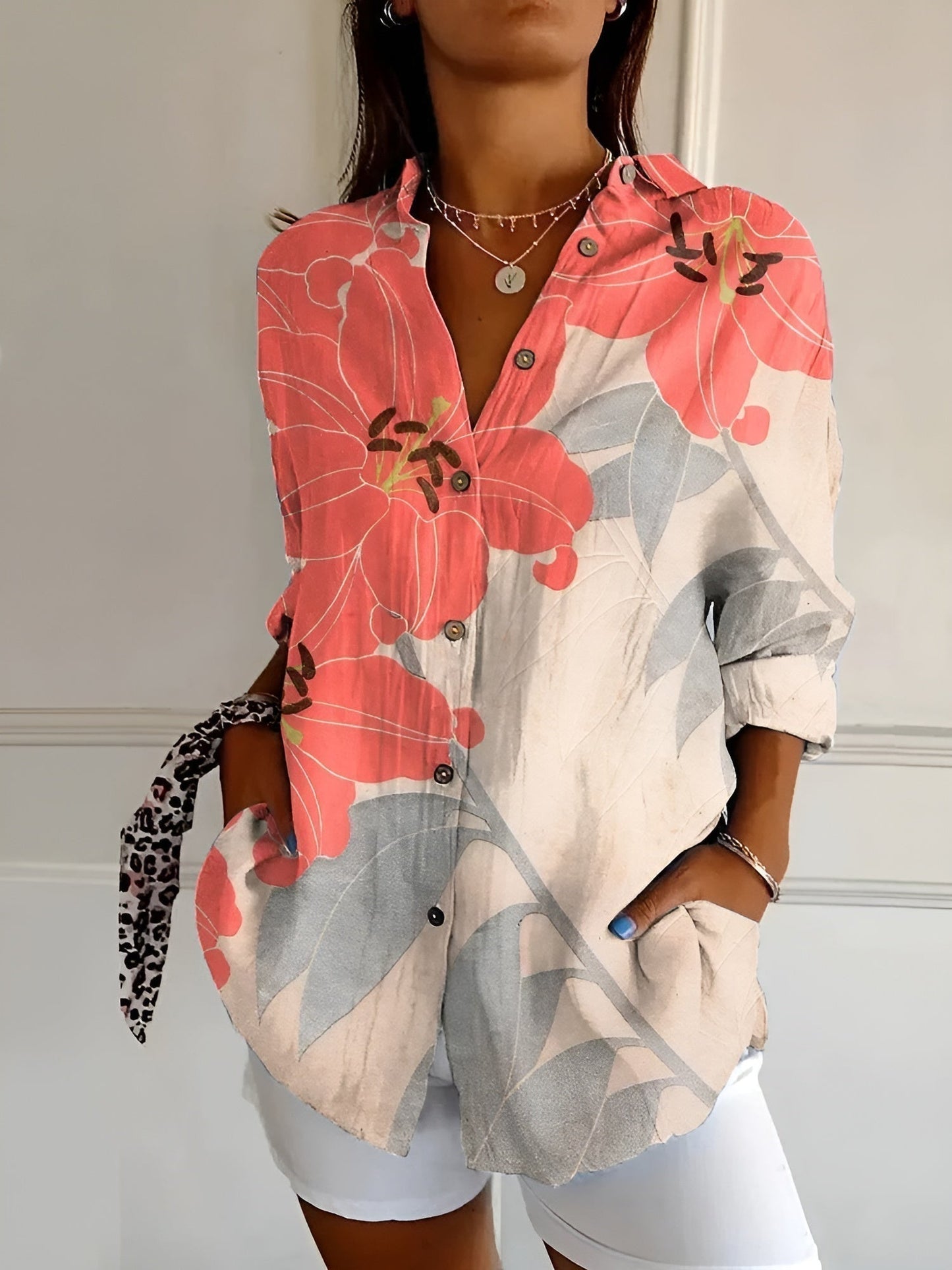 Women's Blouse with Whimsical Prints and Lightweight Fabric