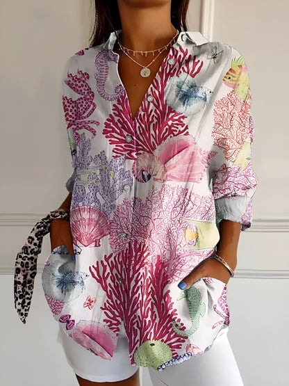 Women's Blouse with Whimsical Prints and Lightweight Fabric