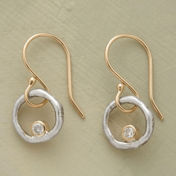Women's Vintage Zirconia Earrings with Gold and Silver Design